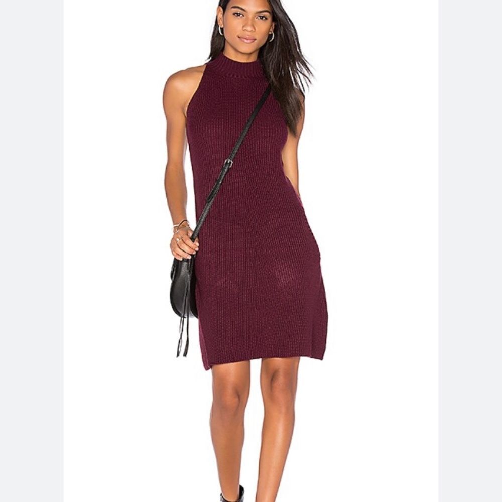 Bishop&Young Scarlett ribbed sweater dress in burgundy with pockets. Worn once